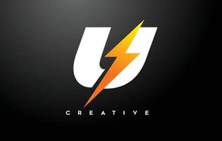 U letter Logo Design With thunderbold sign icon Vector. Thunder Letter Creative Logo Design. vector
