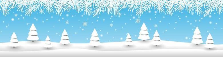 winter banner template creative vector design, christmas and new year theme, with fir tree on snow hill