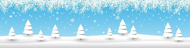 winter banner template creative vector design, christmas and new year theme, with fir tree on snow hill
