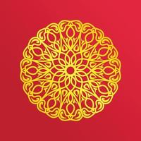 golden luxury mandala ornament circle vintage motif style with red background design vector