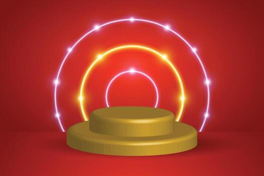 3d realistic podium to display showcase product, with neon light effect, modern vector template design