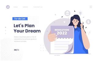 New year's resolution plan concept on landing page design vector