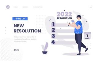 Flat design of 2022 resolution goals on landing page template vector