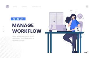 Manage workflow and planning job assignments on landing page design vector