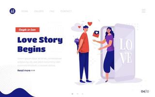 Surprise girlfriend online on landing page design vector