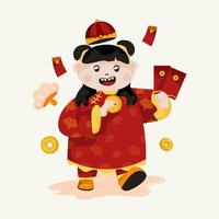 A cute little girl wearing a traditional Chinese costume vector