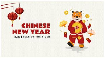 Chinese new year 2022 with cute tiger character on banner template vector