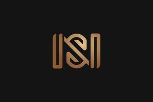 NS or SN modern stylish logo design with glossy golden color vector