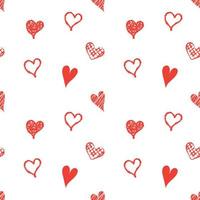 corazón estilo dibujado a mano motivo de patrones sin fisuras, día de san valentín, material de vector de fondo romántico para textil o papel