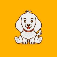 Cute white puppy sitting. Vector Illustration