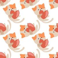 Cats and heart on white background. Seamless pattern for Valentine's Day. Background for Valentine's decoration. Super cute wrapping paper pattern. vector