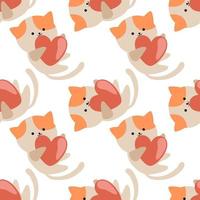 Cats and heart on white background. Seamless pattern for Valentine's Day. Background for Valentine's decoration. Super cute wrapping paper pattern. vector