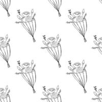Set of flowers. Bouquet of flowers drawn with black strokes on a white background. Seamless image with flowers. Background for Valentine's decoration. vector
