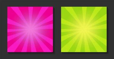 Pop art comic sunburst background. Retro rays, bright sunbeams with dots. vector