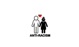 Anti-Racism couple bride and groom flat icon white male and black female love each other on white background vector