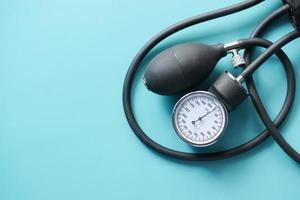 top view of blood pressure machine on table photo