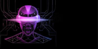 Silhouette polygon man wearing Virtual reality device VR Front view cyberspace in abstract digital 3d world vector illustration