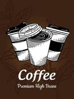 Hand Drawn Coffee Shop Beans Cup with Branch Background illustration vector