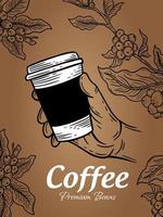 Hand Drawn Coffee Shop Beans Cup with Branch Background illustration vector