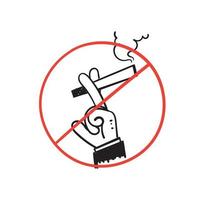 hand drawn doodle hand holding cigarette symbol for no smoking illustration vector isolated