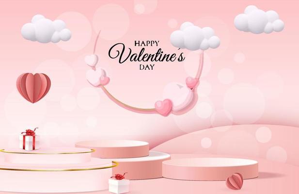 Valentine's day sale background with heart lollipop,cookies, streamers,gift box,marshmallow and garland. Modern design.Universal vector background for poster, banners, flyers, card,advertising