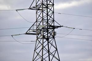 High voltage power line in the steppe field photo