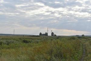 High voltage power line in the steppe field photo