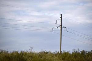 High voltage power line in the steppe field