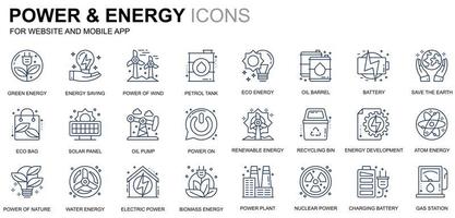 iconos simples de la industria energética y de la línea de energía para sitios web y aplicaciones móviles. contiene íconos como panel solar, energía ecológica, planta de energía. icono de línea de color conceptual. paquete de pictogramas vectoriales. vector