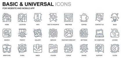 Simple Set Basic Line Icons for Website and Mobile Apps. Contains such Icons as Location, Briefcase, Lamp, Support, Business, Award. Conceptual color line icon. Vector pictogram pack.