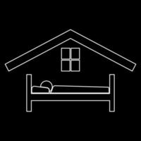 Man in bed hotel white outline icon vector