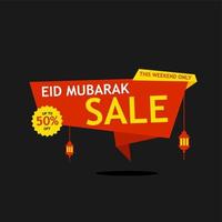Eid mubarak sale banner red design with hanging lanterns on black background vector