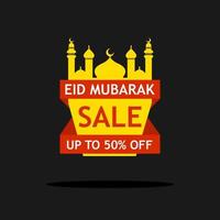 venta especial de pancartas de eid mubarak, venta con descuento de hasta un 50 por ciento de descuento en ofertas sobre fondo negro vector