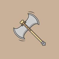 icono de ilustración de vector plano de hacha de batalla en fondo marrón para web, página de inicio, pegatina, banner, tarjeta, camiseta