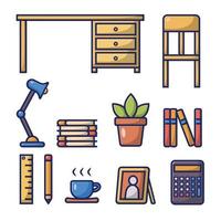 Back to School Study Room Set Flat Vector Illustration Icon On White Background for web, landing page, sticker, banner, card