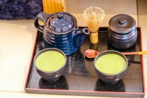 Art of Japanese living green tea Ryokucha traditional ceremony consist of Teapot, Tea cup, tea brush put in photo
