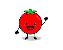 Happy cute smiling tomato, Vector flat cartoon character illustration icon, Isolated on white background, Cute tomato vegetable character concept