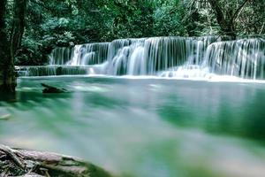 Long exposure of 7-tier waterfall in a national park .Huai Mae Khamin waterfall Kanchanaburi Thailand