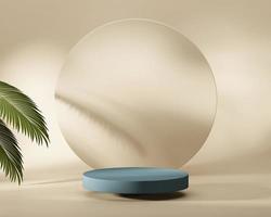 Abstract stone platform podium showcase for product display with palm leaves 3d render photo