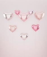 Heart shape balloons 3D rendering composition pastel pink background for Valentine's day. Concept greeting card for Valentine 3D render illustration. photo