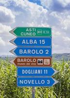 Barolo village road sign, Unesco site, Italy photo