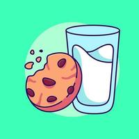 lindas galletas con leche en una ilustración vectorial de vidrio. galleta con dibujos animados de diseño plano de leche vector
