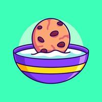 cute cookies with milk in mug vector illustration. biscuit with milk flat design cartoon