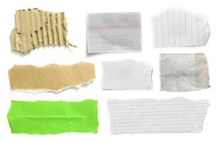 Collection of torn paper isolated on white background. photo