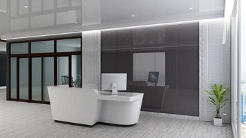 3D Rendering Futuristic Reception Room or Front Desk Mockup photo