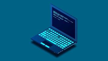 Programming or Software development loopable concept. Isometric Laptop with programming code. Programming concept video