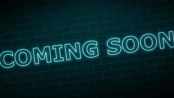 Coming Soon neon sign. Blue glow. Neon text on brick wall background video