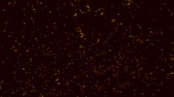 poussière de particules abstraites brûlant des étincelles chaudes coulant au hasard sur fond noir. poussière d'animation 3d en boucle harmonieuse et particules rougeoyantes orange ardentes volant pour superposer vos séquences cinématographiques. video