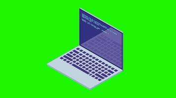 Programming or Software development loopable concept. Isometric Laptop with programming code. Programming concept. 4K seamless loop video footage.