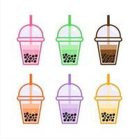 Bubble Tea cup fruits collections vector